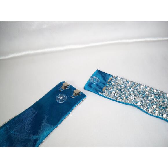 Teal blue beaded rhinestone satin belt prom formal dressy bridal dress belt sash